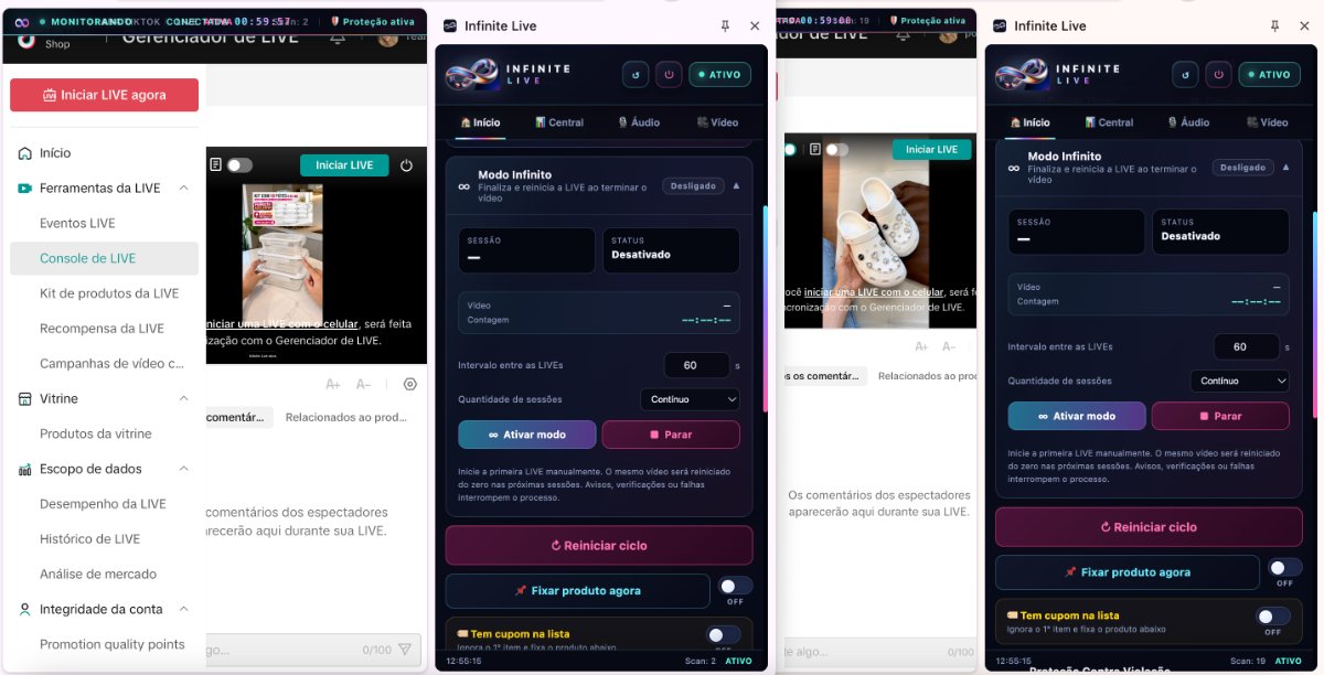 Painel de operação MultiLive da Infinity Live
